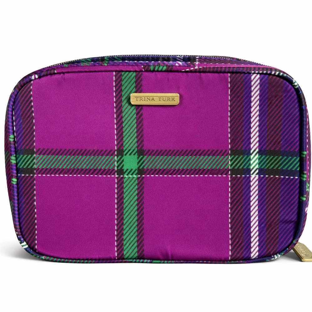 Trina Turk Purple Plaid Cosmetic Bag/Clutch
